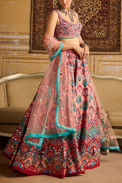 Peach scallop printed lehenga set