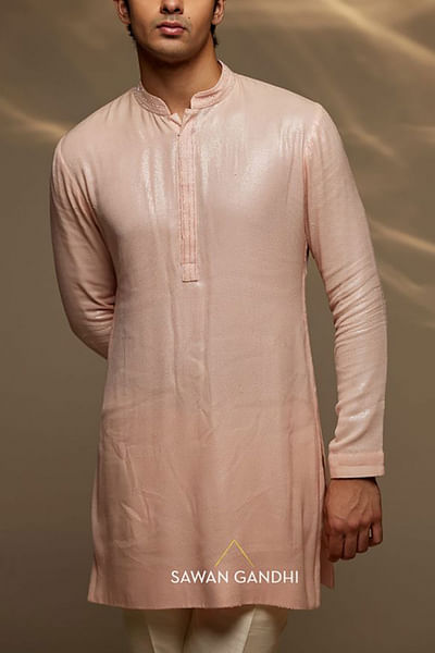 Peach sequin embellished kurta