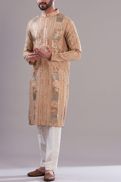 Peach sequin embroidered kurta