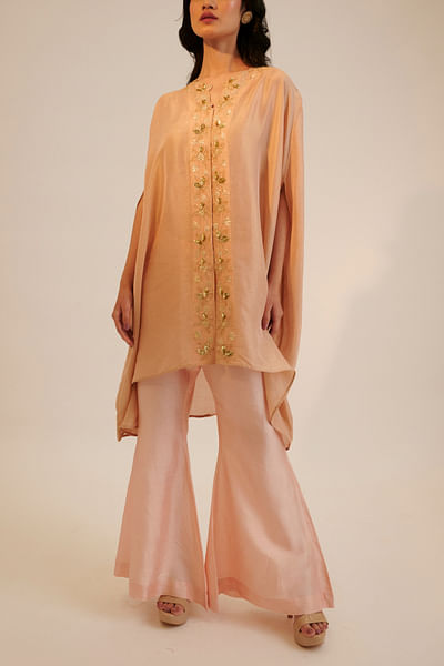 Peach sequin embroidery cape kurta set