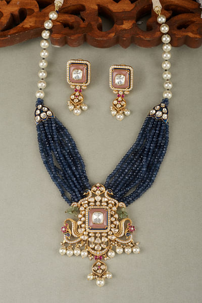 Peacock polki embellished necklace set