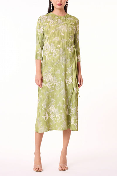 Pear green floral print dress