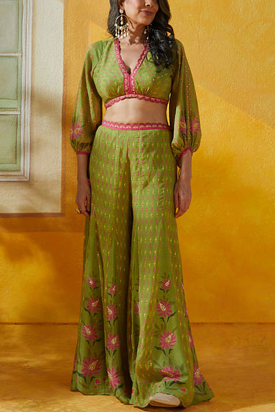 Pear green floral printed co-ords