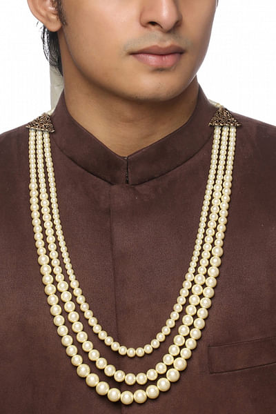 Pearl bead layered groom necklace
