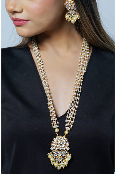 Pearl gold long necklace set