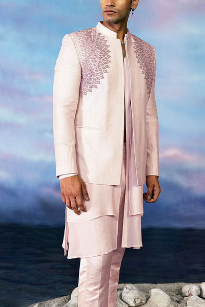 Periwinkle embellished bandhgala set