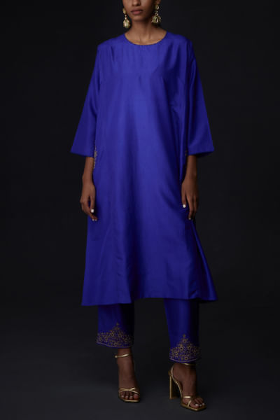 Persian blue silk kurta and pants