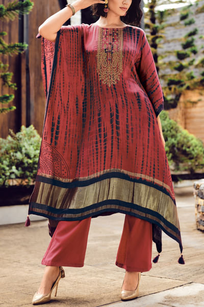 Persian red shibori printed kaftan set
