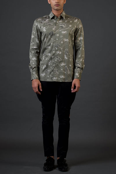 Pewter lotus printed shirt