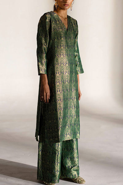 Pine brocade silk kurta set