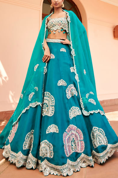Pine green floral embroidered lehenga set