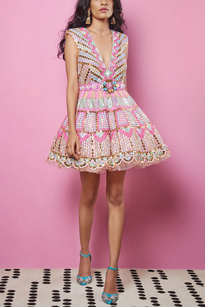 Pink 3D embellished dress