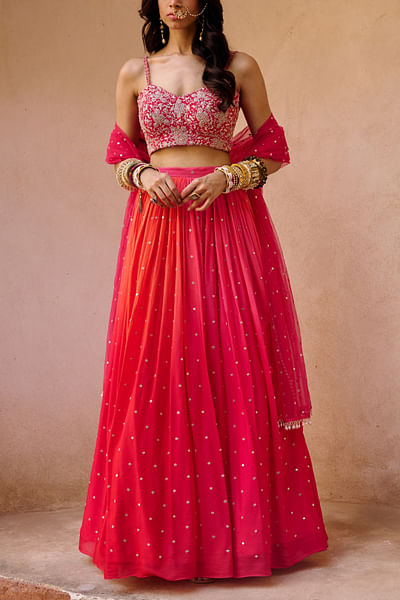 Pink and coral ombre sequinned lehenga set