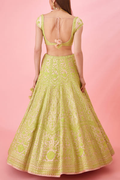 Shyam Narayan Prasad Pink and green thread embroidered lehenga set SNPMAY09