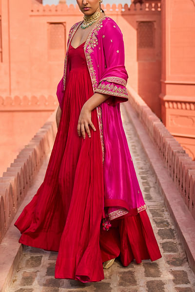 Pink and red marodi embroidery jacket set