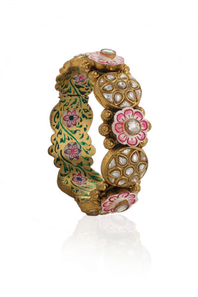 Pink and white meenakari jadtar stone bangle
