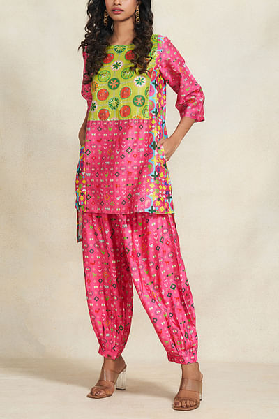 Pink animal and geometric print salwar pants