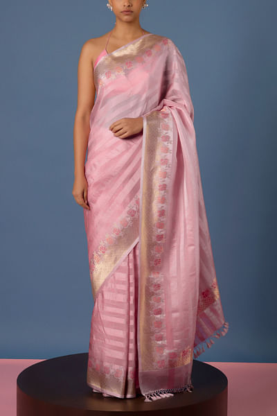 Pink banarasi silk sari set