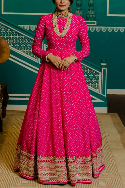 Pink bandhani embroidered gown