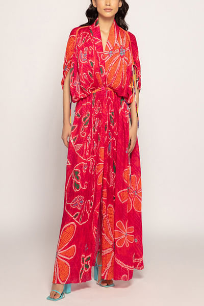 Pink bandhani print kaftan