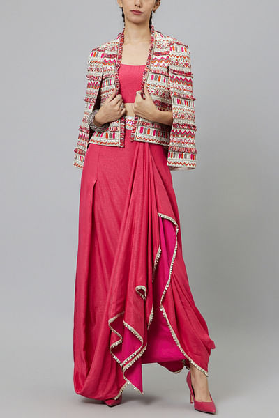 Pink bohemian stripe print cape set