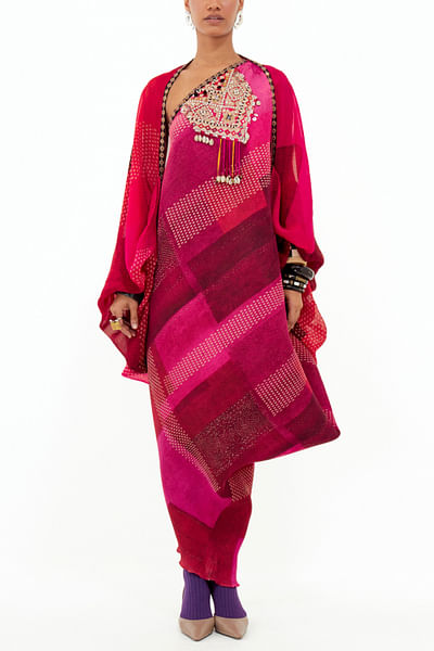 Pink boho print one-shoulder dress set