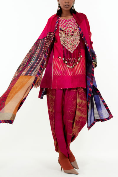 Pink boho printed short kurta set
