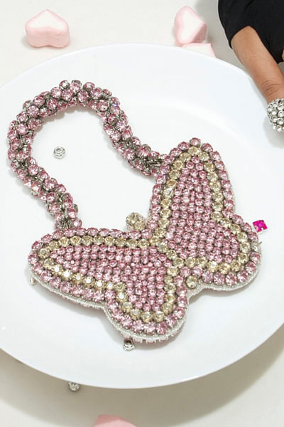Pink butterfly rhinestone mini bag