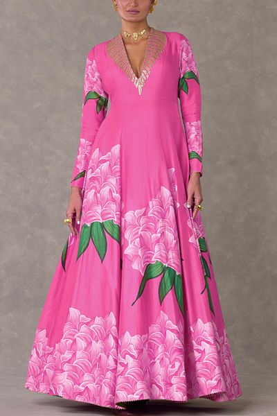 Pink candy swirl print gown