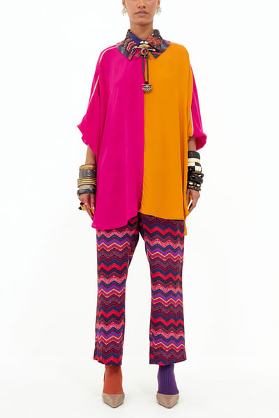 Pink colour blocked shirt