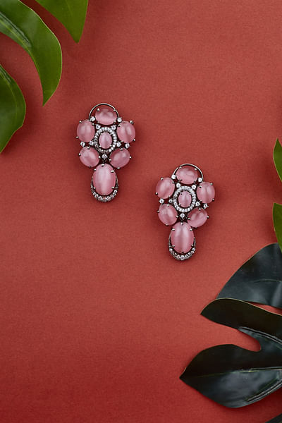 Pink cube semi-precious stone earrings
