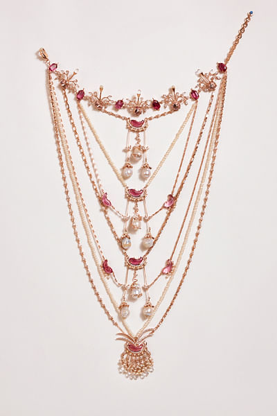Pink cubic zirconia multi layered necklace