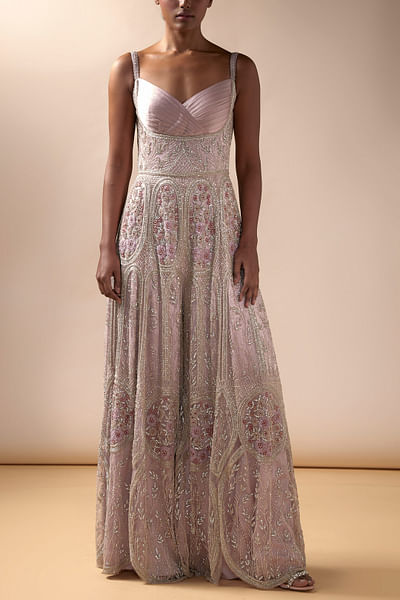 Pink cutdana embellished jumpsuit