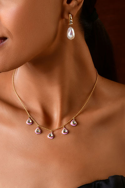 Pink diamond and enamel necklace