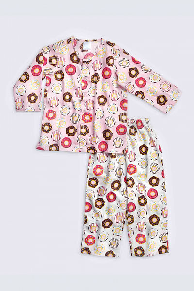 Pink donut print night suit