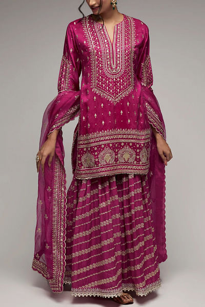 Pink embroidered gharara set