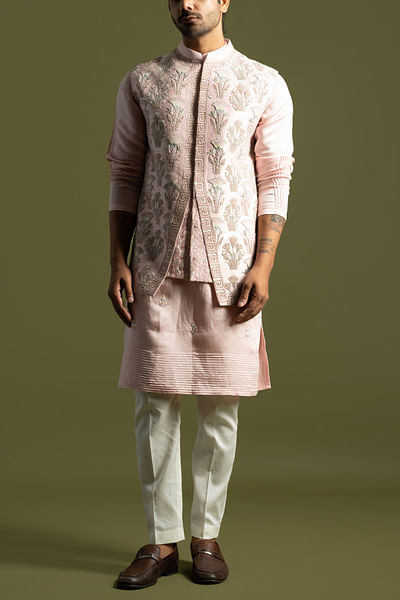 Pink embroidered Nehru jacket