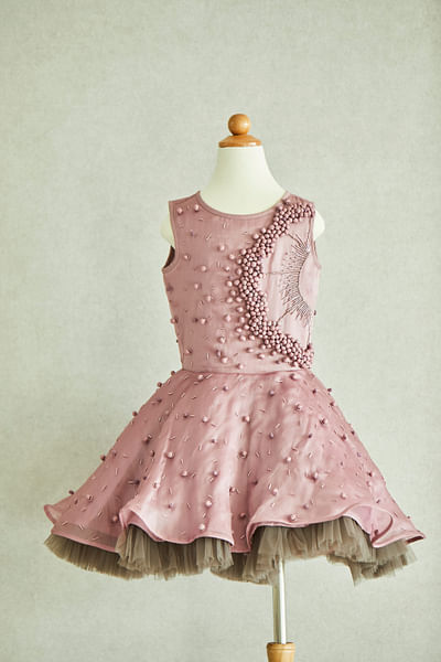 Pink embroidered sleeveless dress