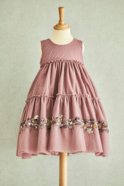 Pink embroidered tiered dress