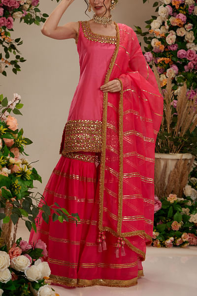 Pink floral and stripe gota work gharara set