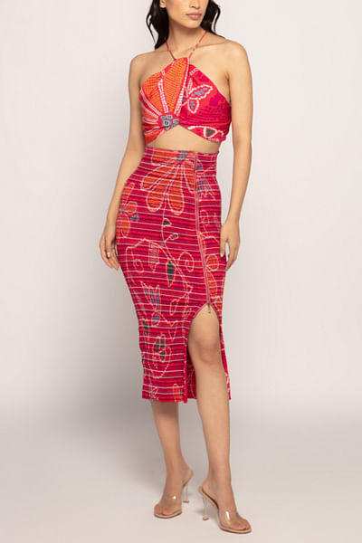 Pink floral bandhani print bralette