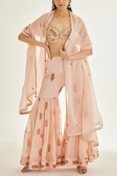 Shyam Narayan Prasad Pink floral block print sharara set SNPSEP23016