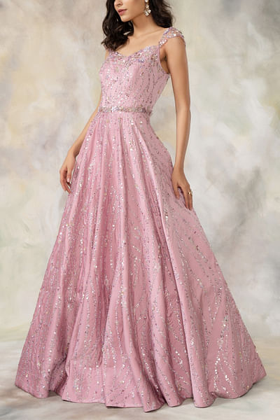 Pink floral crystal embellished gown