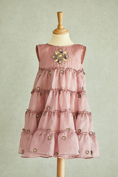 Pink floral embroidered dress