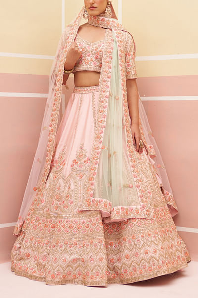 Pink floral embroidered lehenga set
