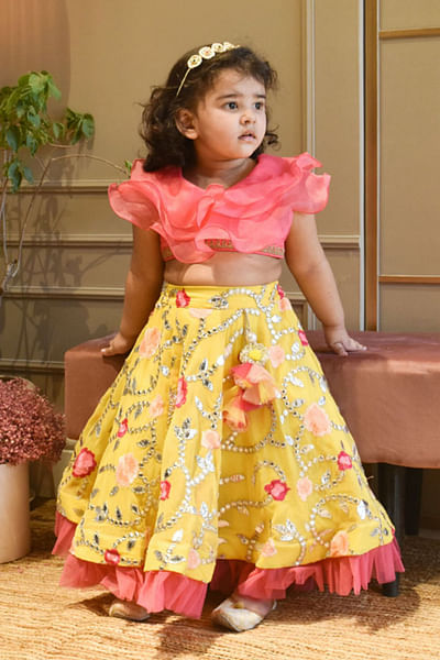 Pink floral embroidered lehenga set