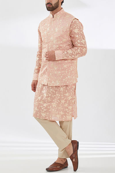 Pink floral embroidery bandi and kurta set