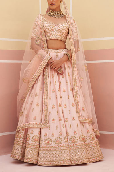 Pink floral embroidery lehenga set