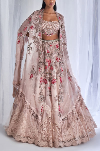 Pink floral embroidery lehenga set