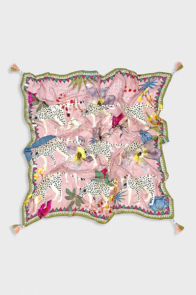Pink floral fauna print scarf